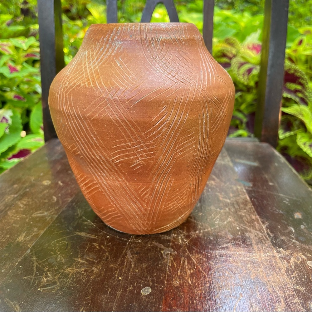 Artisan Pottery Vase in Basket Weave Pattern